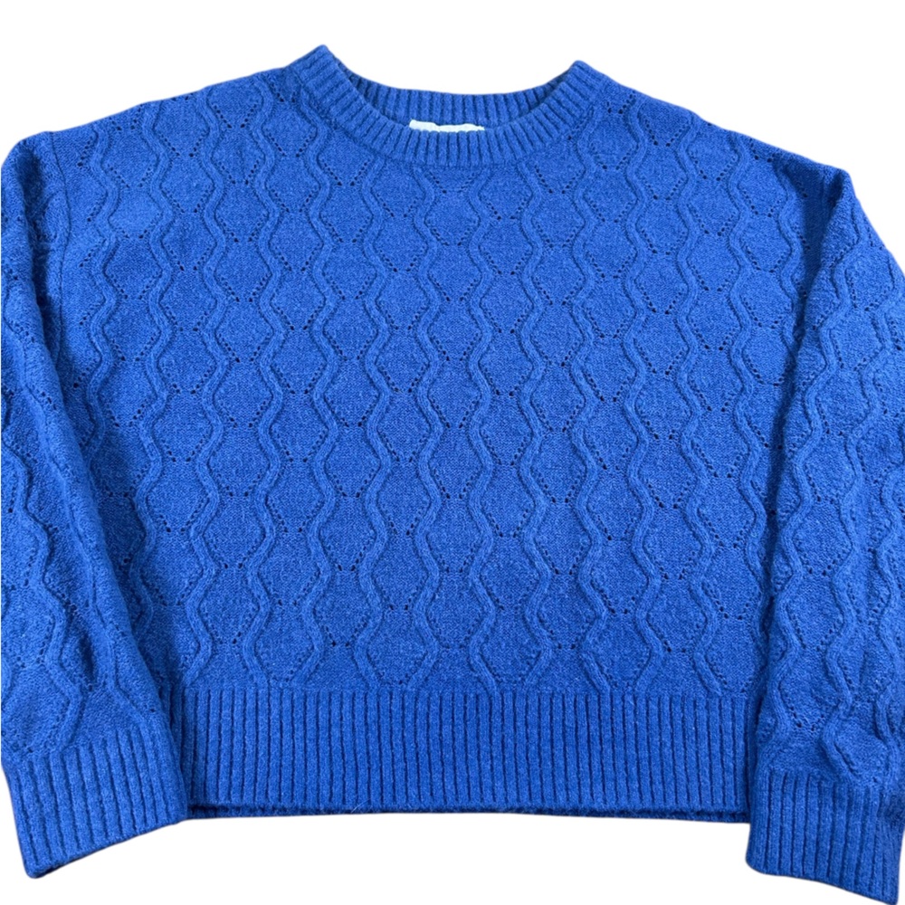 FLAT‎ WHITE (Anthropologie) Blue Textured Knit Pullover Sweater Size L
